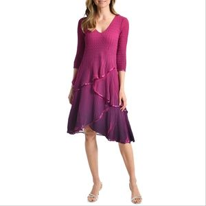 NWOT Komarov Embellished Ombre Tiered Chiffon Charmeuse Cocktail Dress, Medium